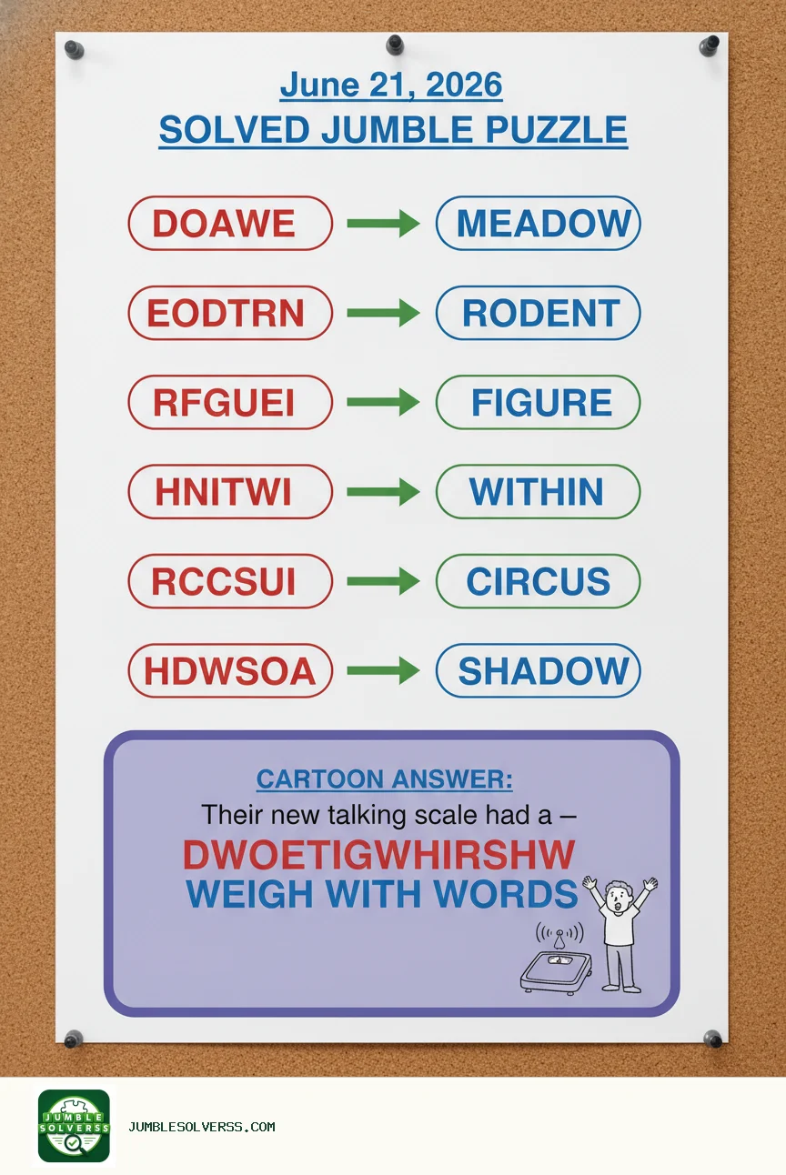 Solved Jumble puzzle for June 21, 2026