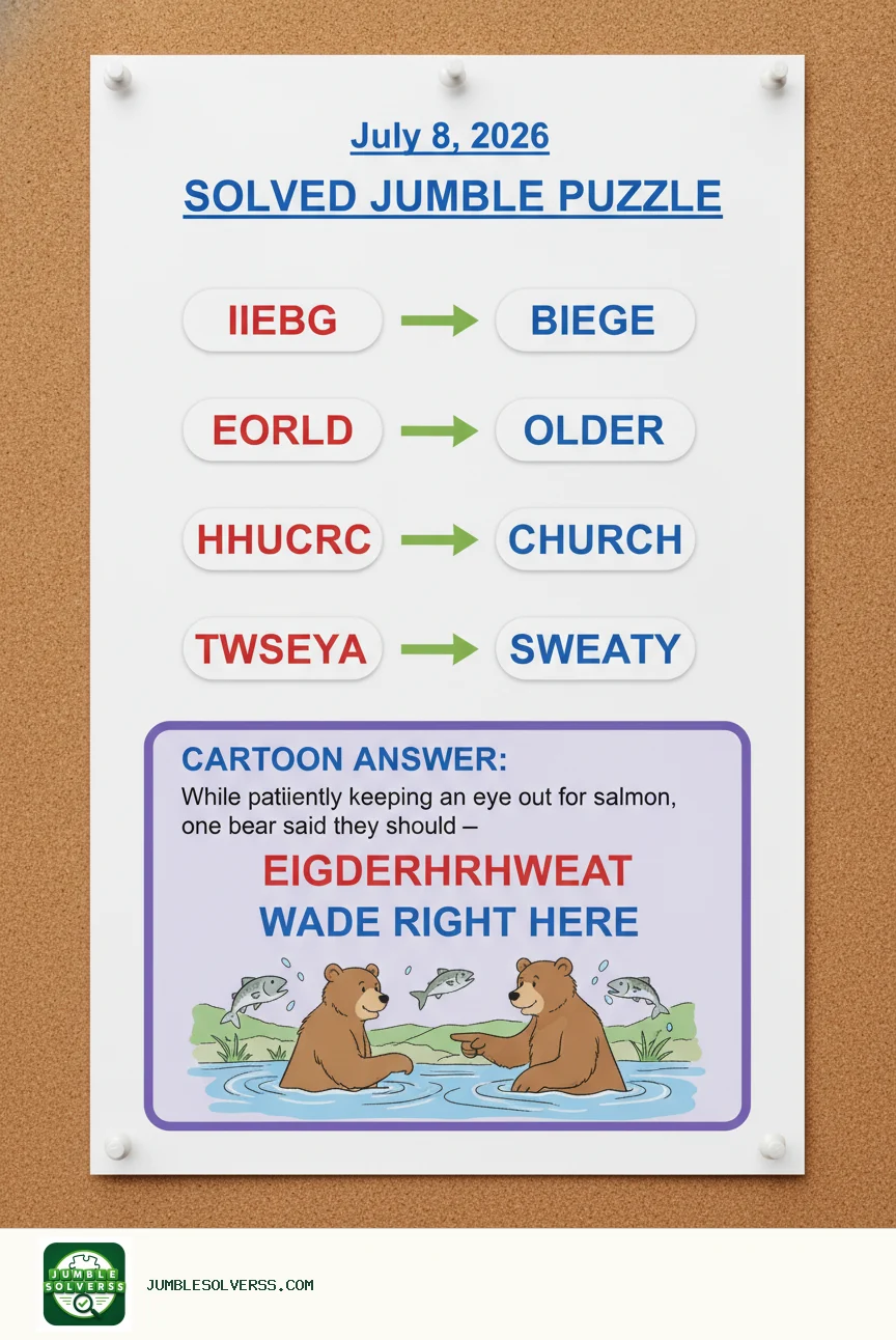 Solved Jumble puzzle for July 8, 2026