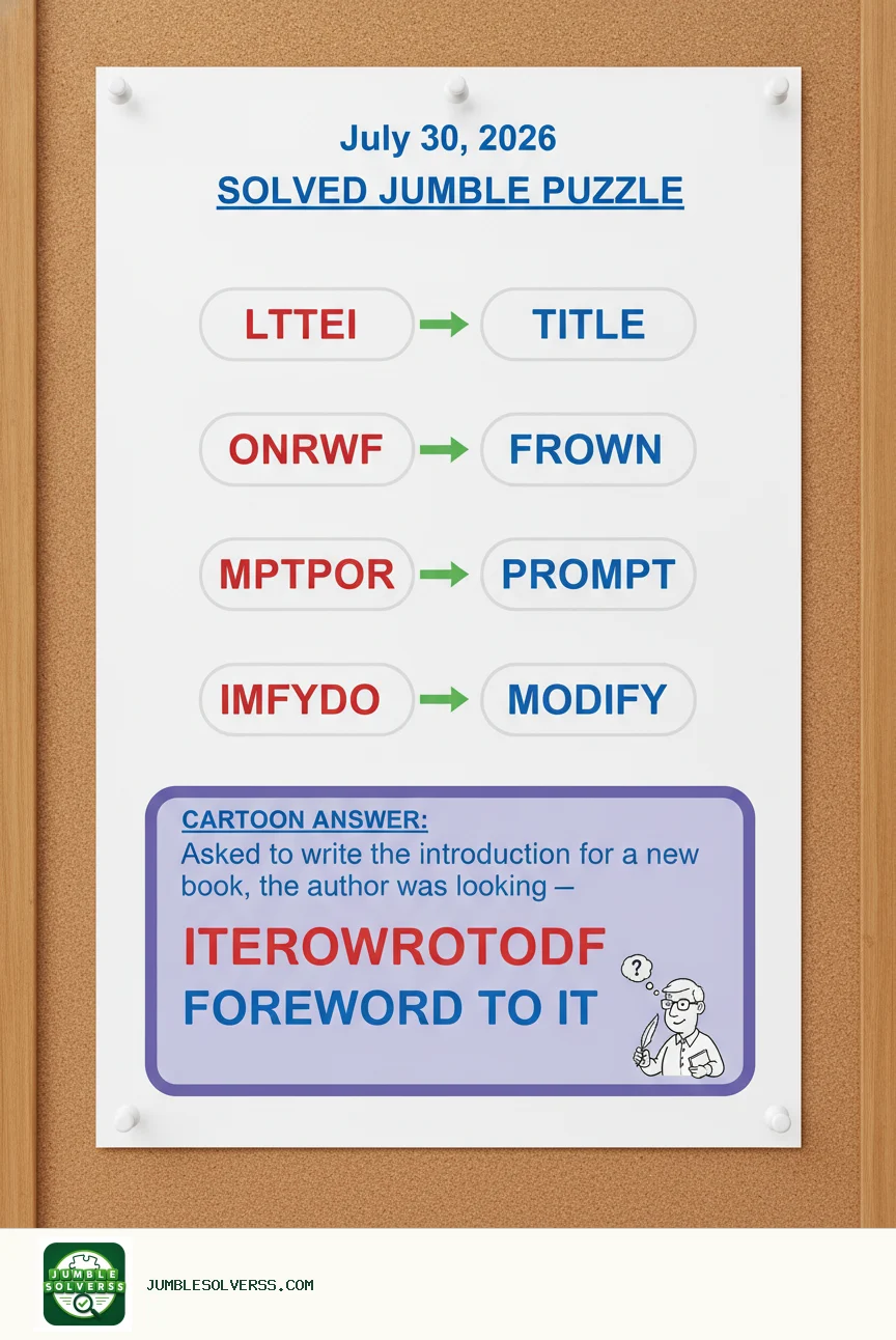 Solved Jumble puzzle for July 30, 2026