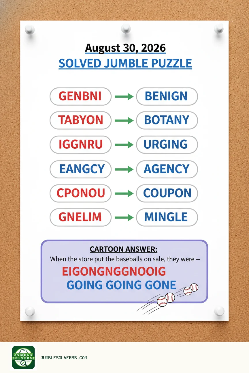 Solved Jumble puzzle for August 30, 2026