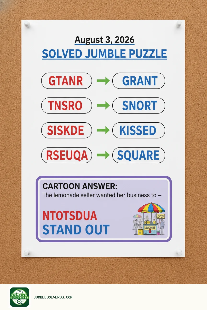 Solved Jumble puzzle for August 3, 2026