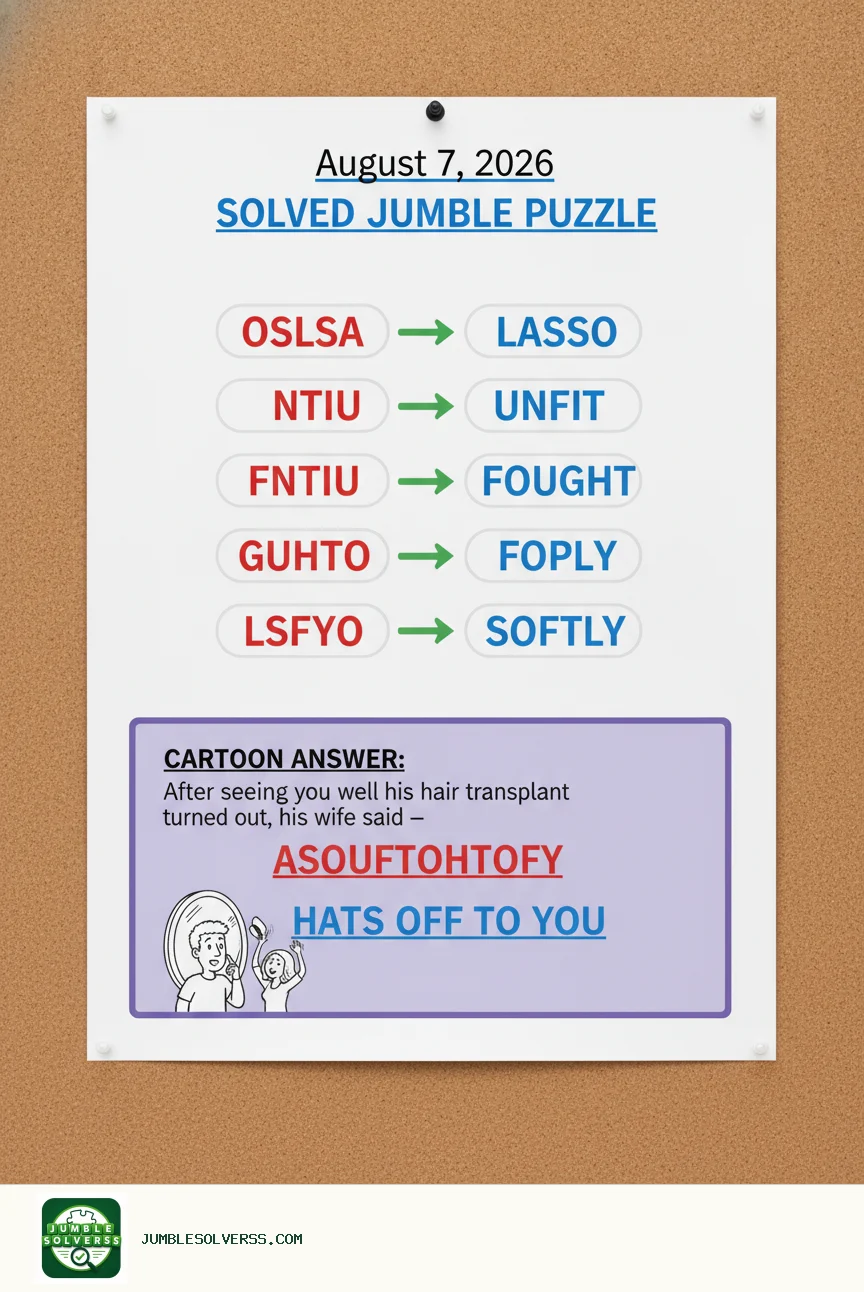 Solved Jumble puzzle for August 7, 2026