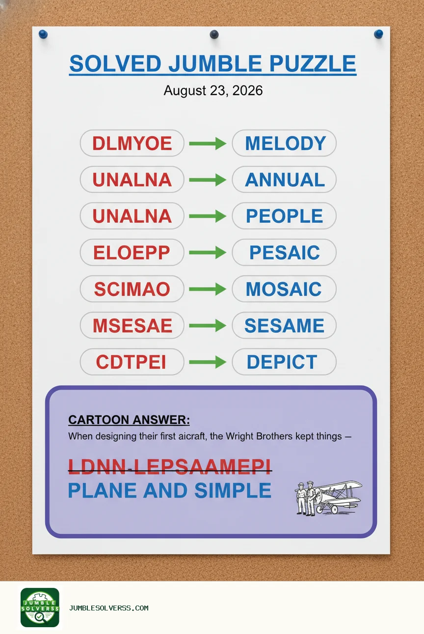 Solved Jumble puzzle for August 23, 2026