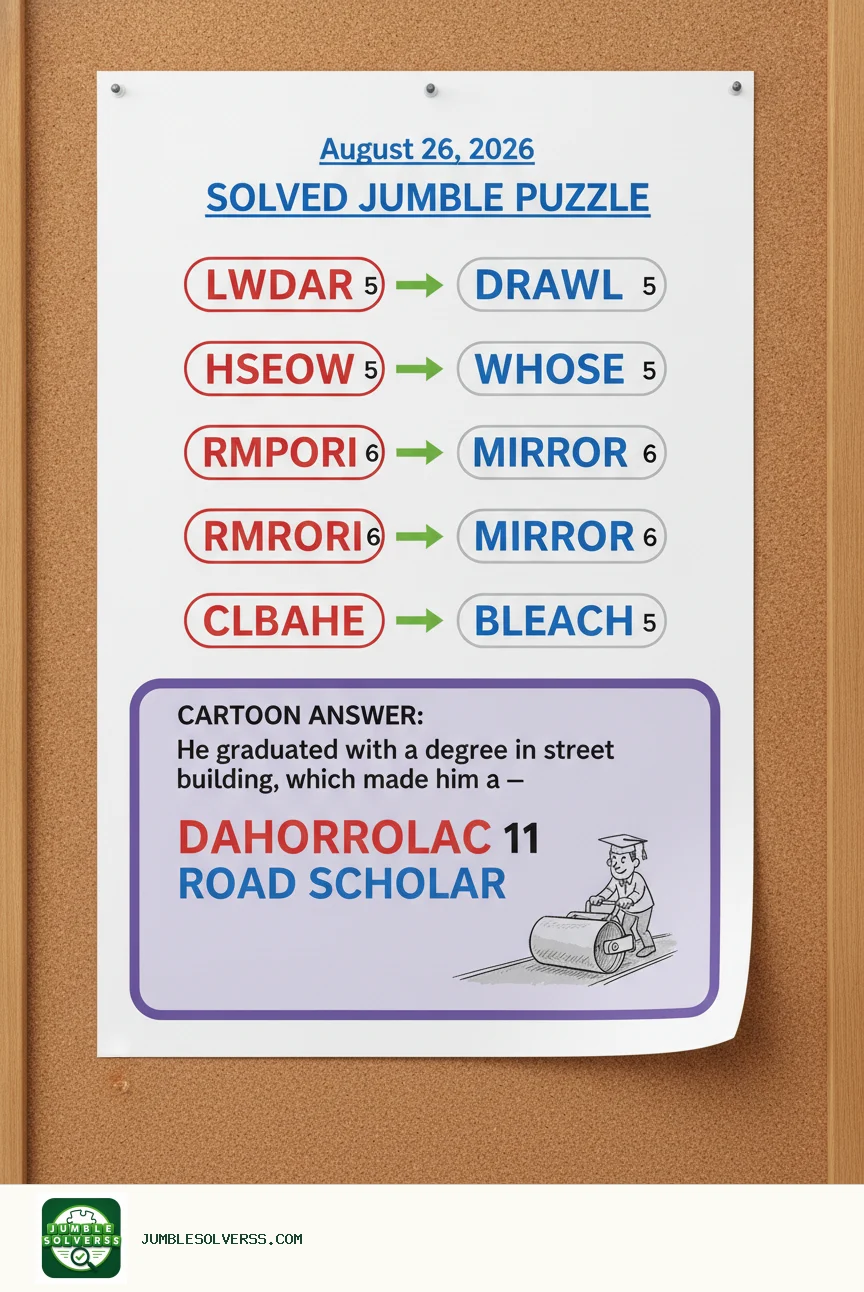 Solved Jumble puzzle for August 26, 2026