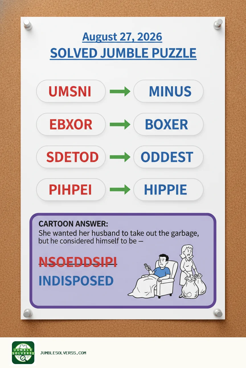 Solved Jumble puzzle for August 27, 2026