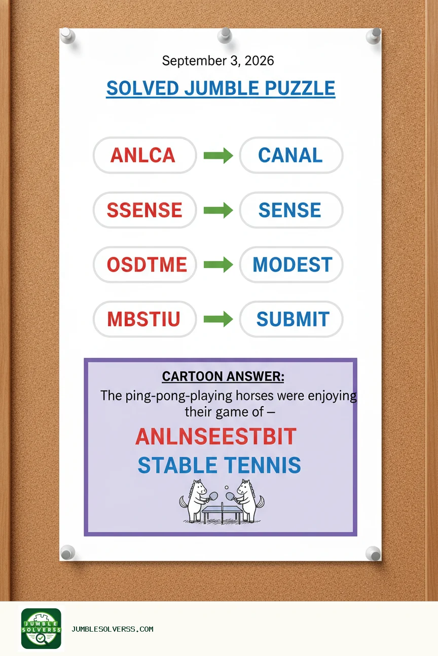 Solved Jumble puzzle for September 3, 2026