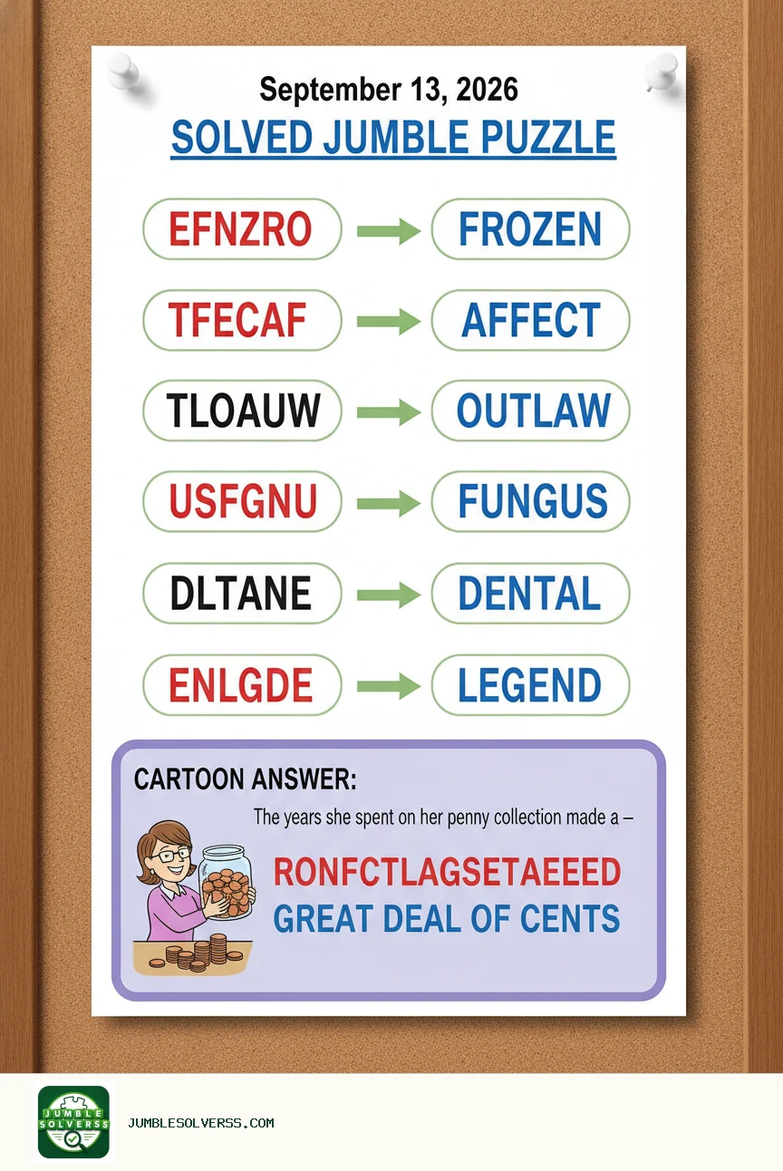 Solved Jumble puzzle for September 13, 2026