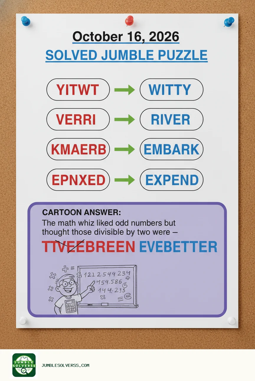 Solved Jumble puzzle for October 16, 2026